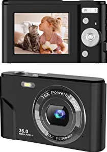 ROBERTO HD Digital Camera, 1080P Vlogging LCD Mini Camera with 16X Zoom 36MP Digital Point and Shoot Camera 
