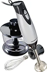 Hamilton Beach 59765 Immersion Hand Blender with Blending Wand, Whisk and 3-Cup Food Chopping Bowl, 3-Piece, Silver and Stainless Steel