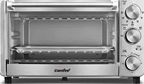 COMFEE' Toaster Oven, 4 Slice, 12L, Multi-function Stainless Steel Finish with Timer-Toast-Bake-Broil Settings, 1100W, Perfect for Countertop (CFO-BG12(SS))