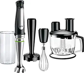 Braun MultiQuick MQ7077 4-in-1 Immersion Hand, Powerful 500W Stainless Steel Stick Blender, Variable Speed + 6-Cup Food Processor