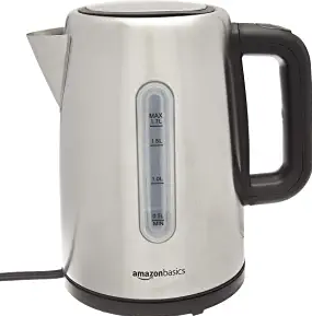 Amazon Basics Stainless Steel Fast, Portable Electric Hot Water Kettle for Tea and Coffee, 1.7-Liter, Silver