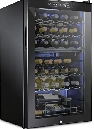 SCHMECKE 33 Bottle Dual Zone Wine Cooler Refrigerator w/Lock | Large Freestanding Wine Cellar | 41f-64f Digital Temperature Control Wine Fridge For Red, White, Champagne, or Sparkling Wine