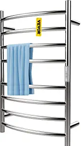 VEVOR Heated Towel Rack, 8 Bars Curved Design, Mirror Polished Stainless Steel Electric Towel Warmer 