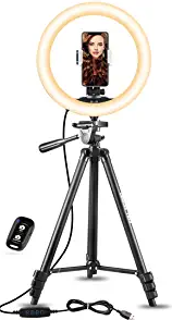 UBeesize 10" Selfie Ring Light with 50" Extendable Tripod Stand & Flexible Phone Holder for Live