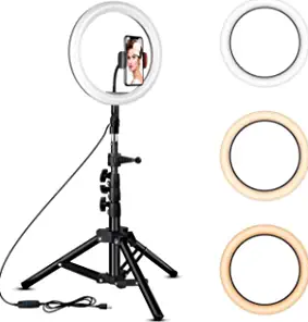 Rovtop 10 inch Ring Light with Stand Tripod, LED Circle Lights with Phone Holder for Selfie Camera Photography Makeup Video Live Streaming
